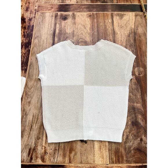Moon & Madison Women's Cream Tan Colorblock Cotton Blended Vest Sweater Size S - Picture 2 of 6